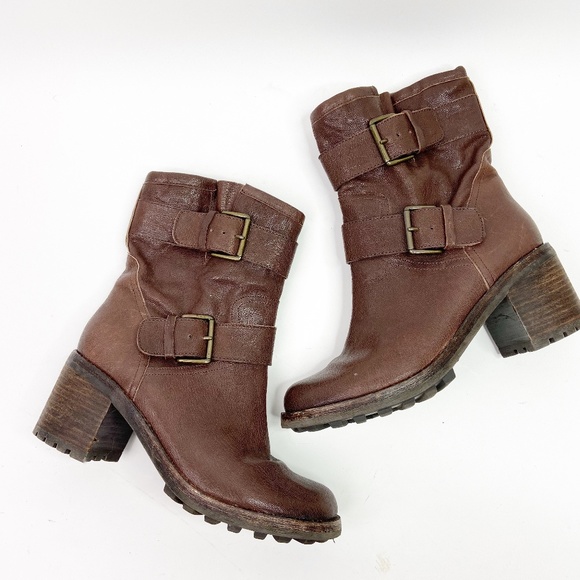 Sam Edelman Shoes - Sam Edelman Troy Brown Leather Buckle Boots Moto